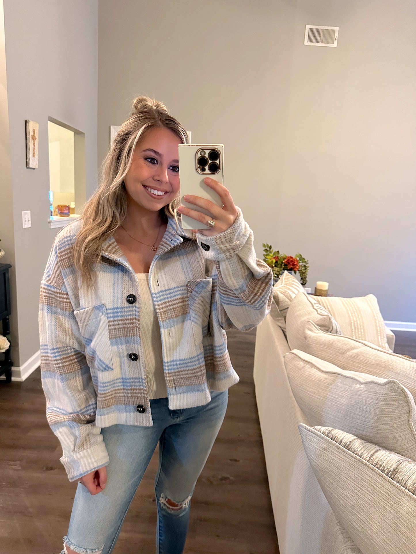 The Amelia Jacket- Taupe/Blue