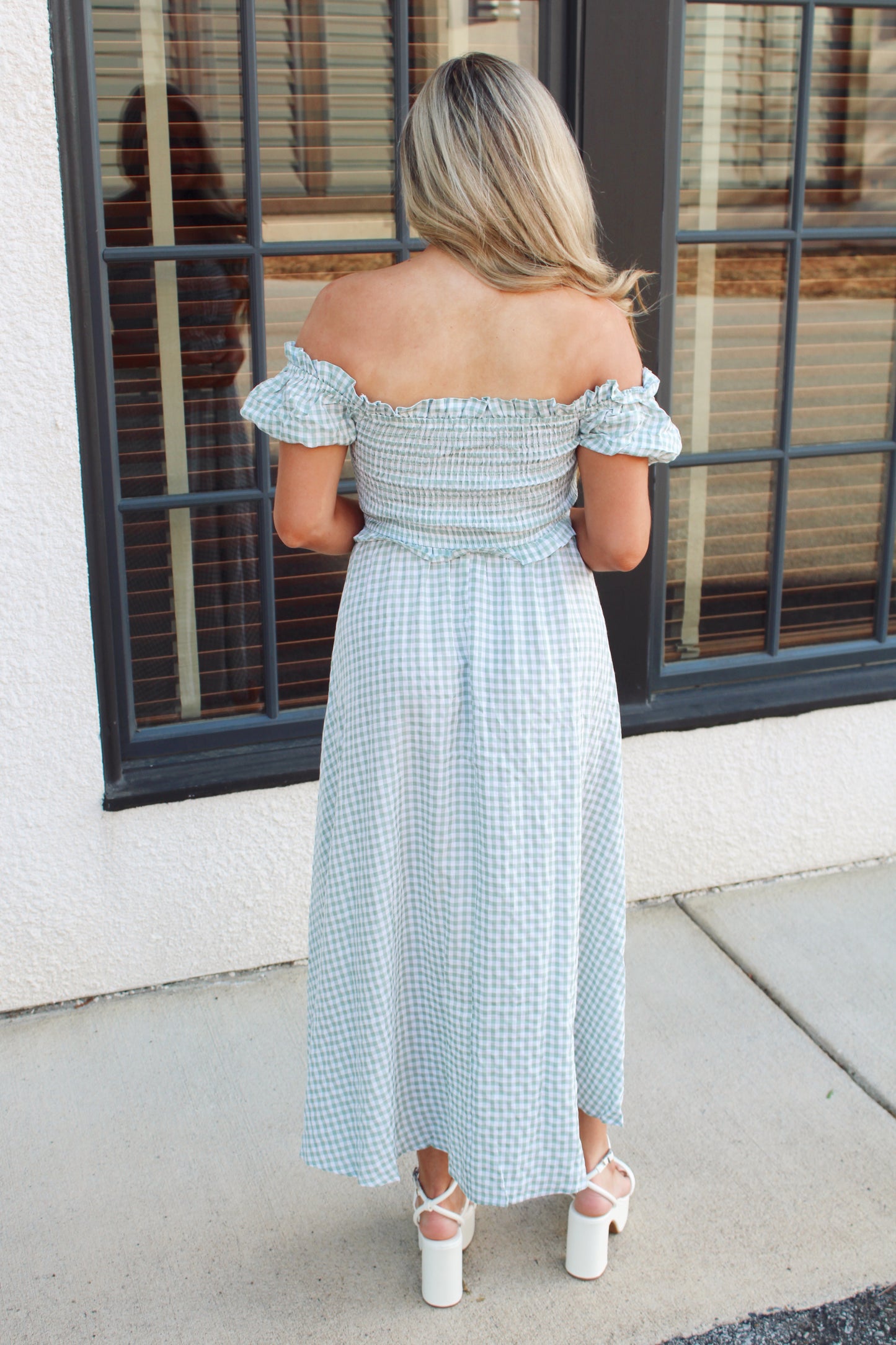 Sage Off Shoulder Midi Dress