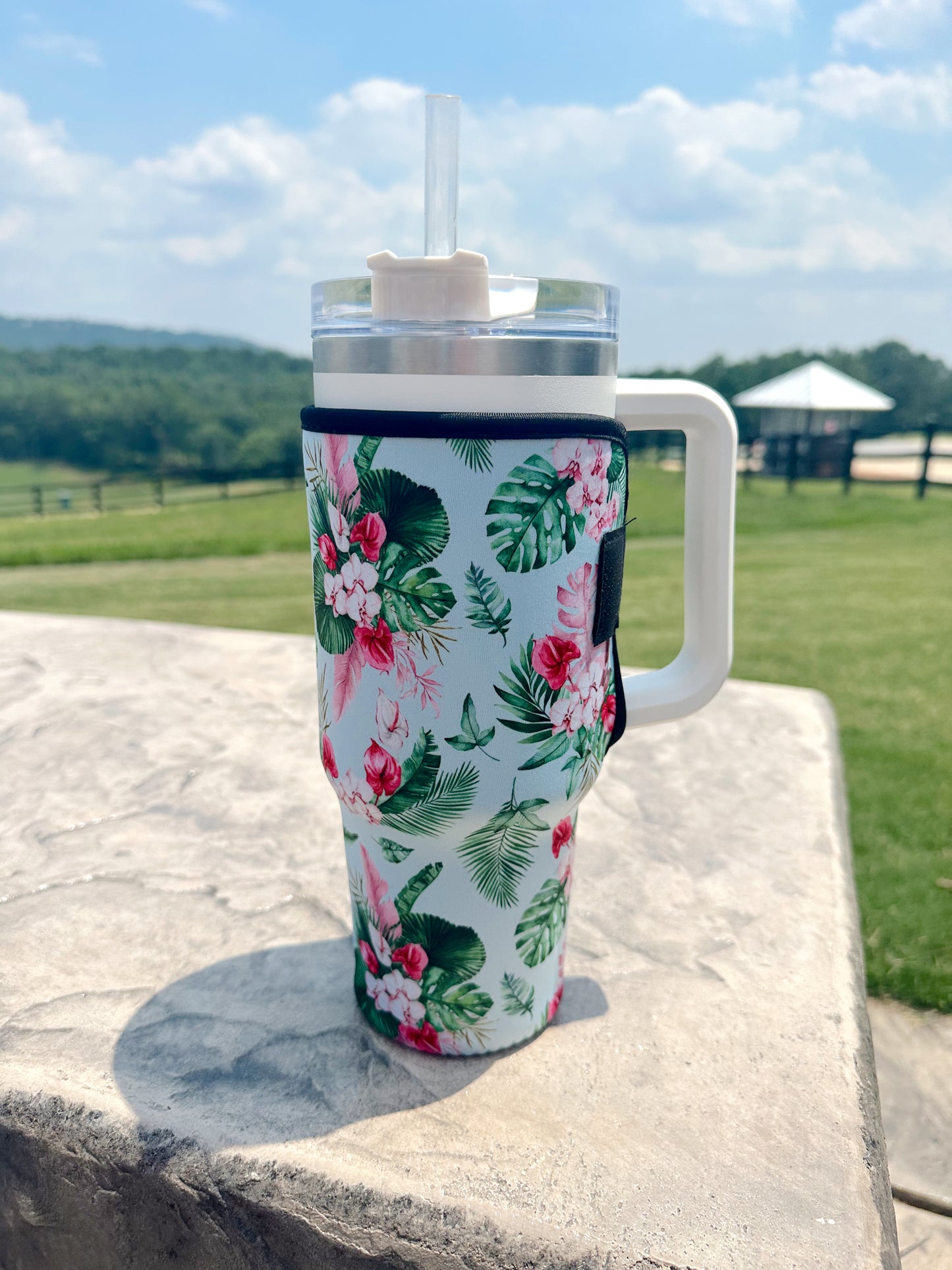 40 oz Tumbler Neoprene Sleeve- Green Floral