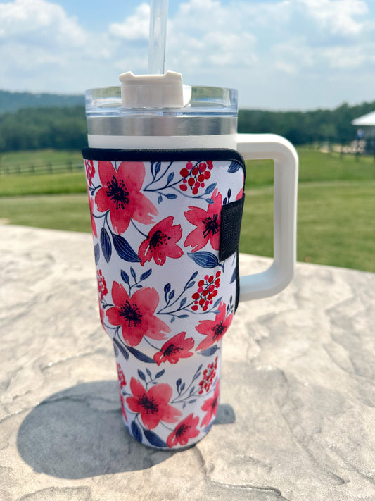 40 oz Tumbler Neoprene Sleeve- Pink Floral