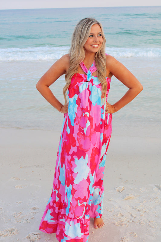 Watercolor Print Maxi Dress