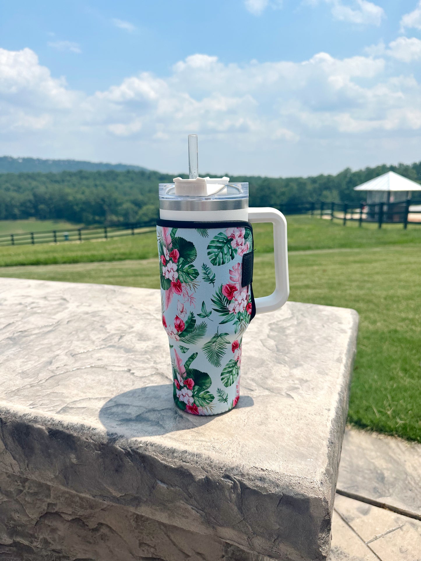 40 oz Tumbler Neoprene Sleeve- Green Floral
