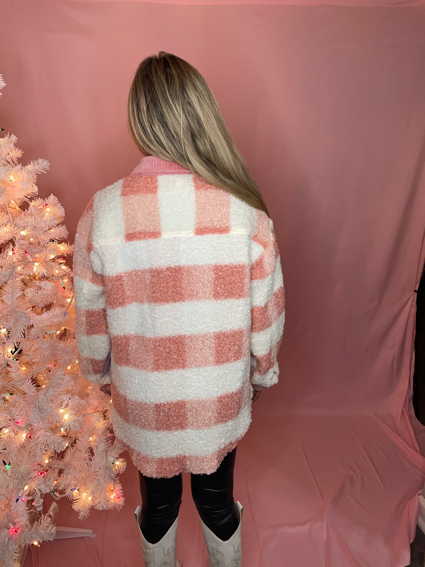 Plaid Fluffy Faux Fur Button Down Jacket