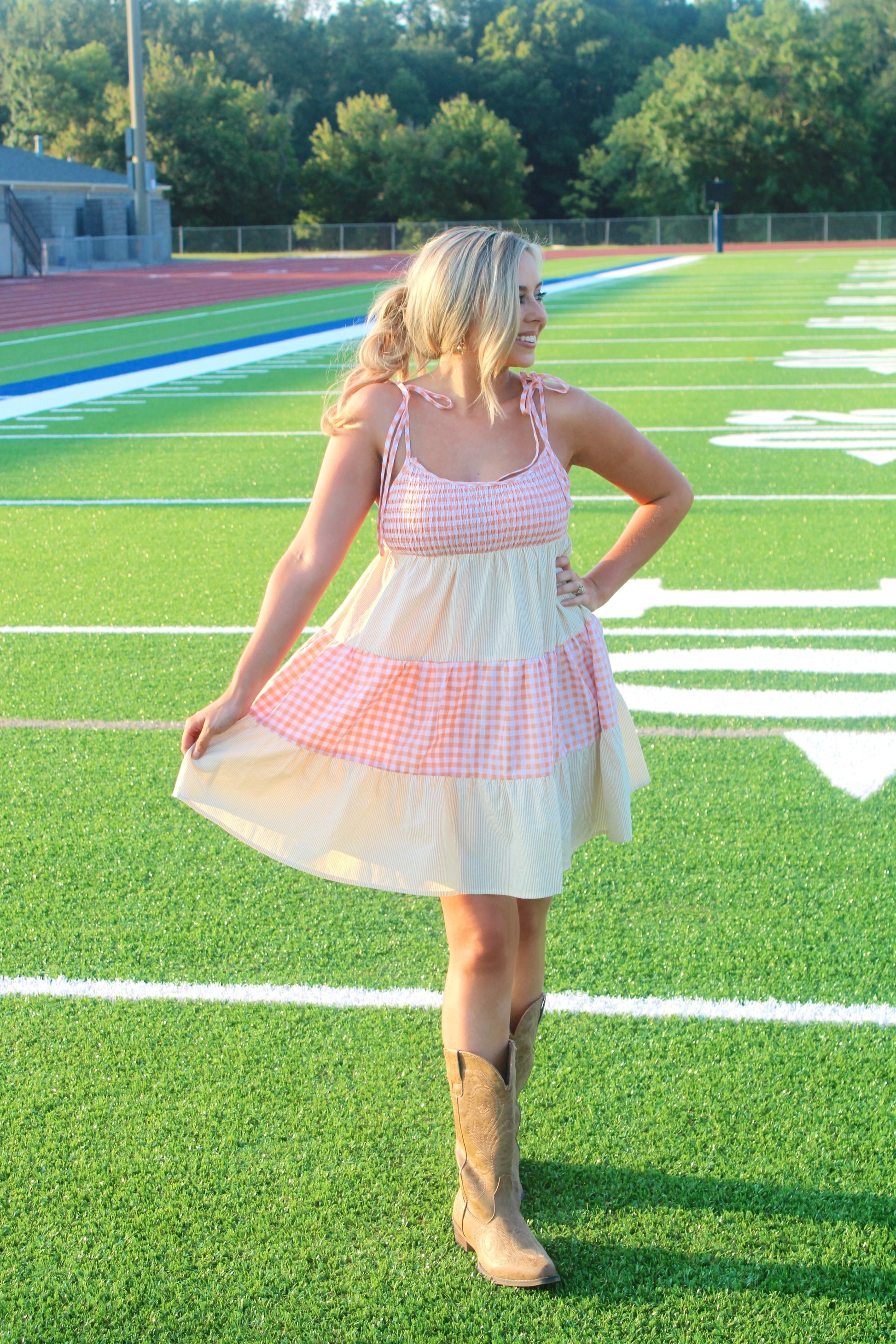 daisy jersey short tier dress Happy Crew Short Sleeve Jersey Tiered Dress With Daisy in Pink Multi