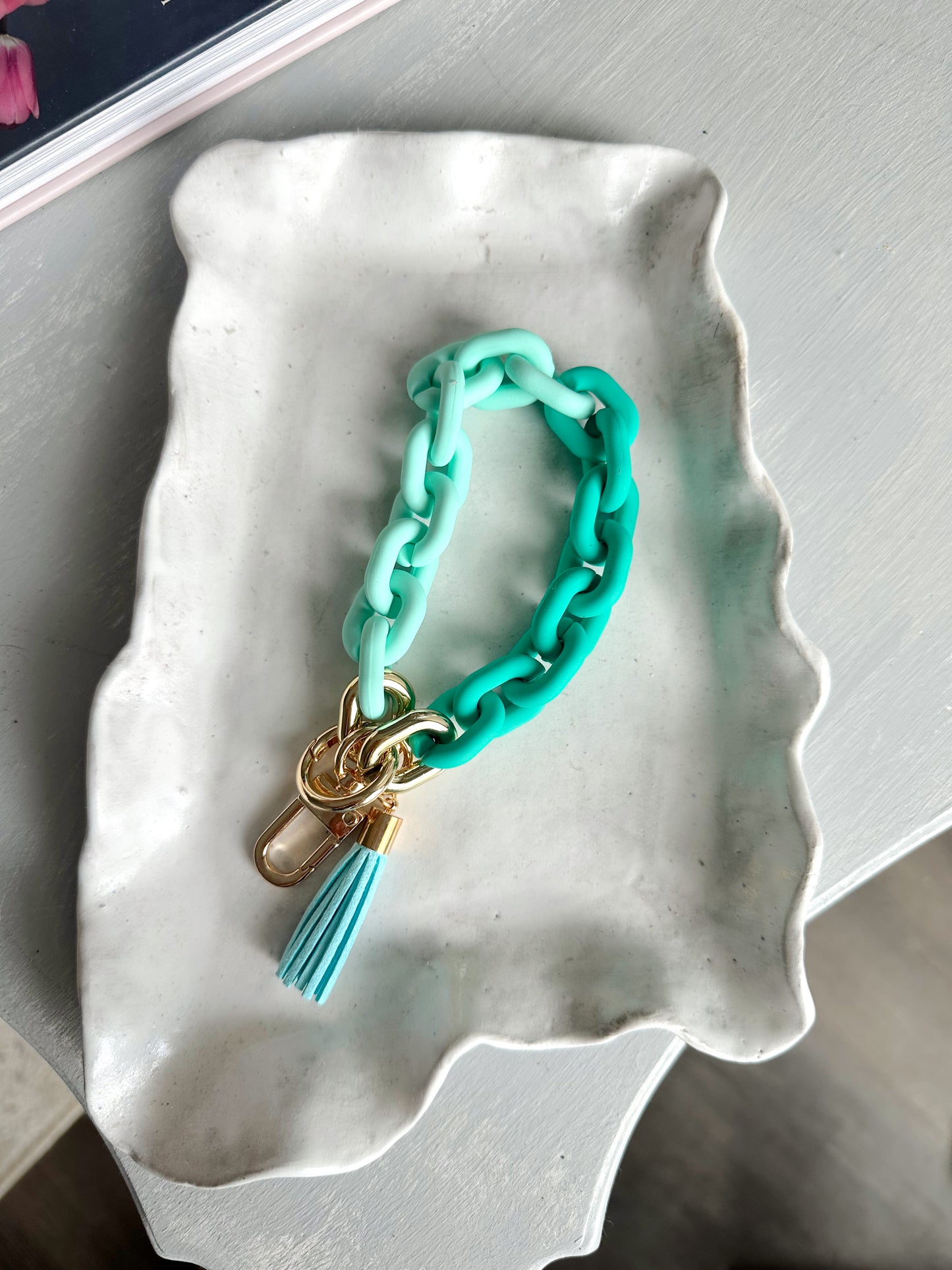 Aqua Chain Link Key Ring