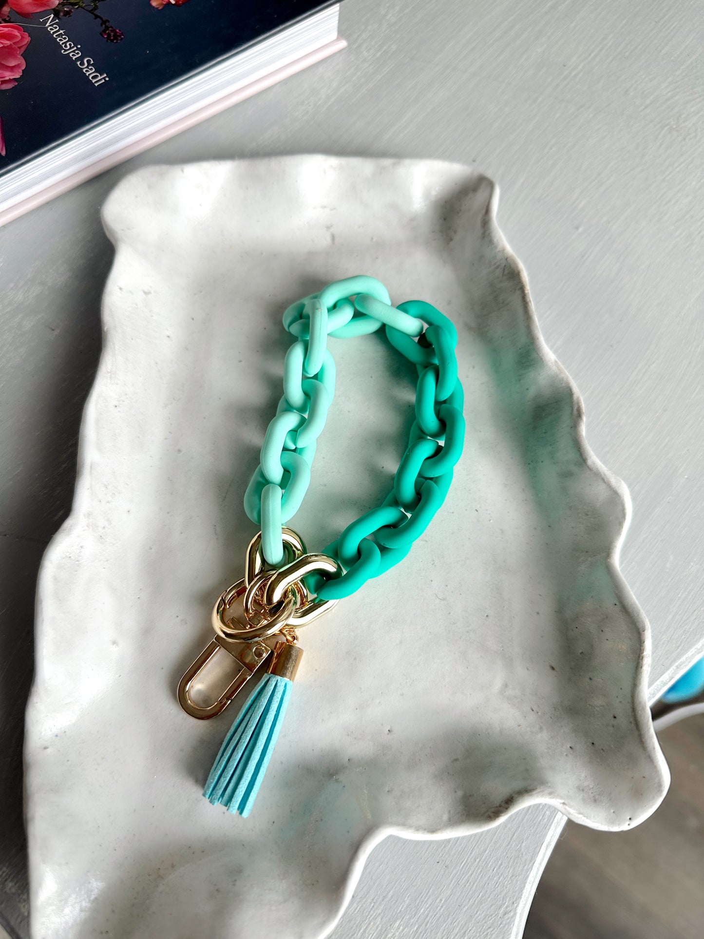 Aqua Chain Link Key Ring