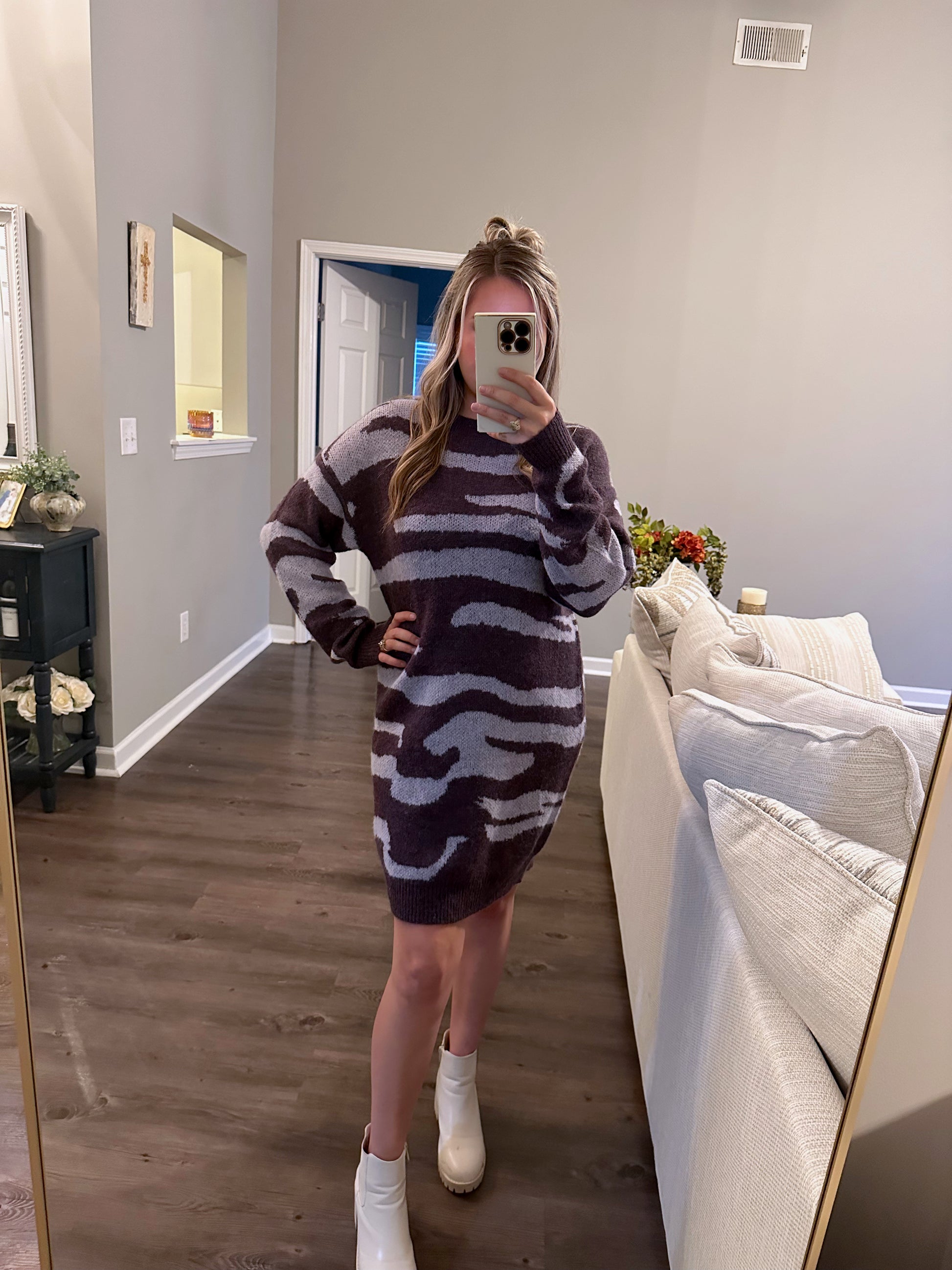 sweater dress selfie Zebra print Sweater Dress – Pretty J Boutique