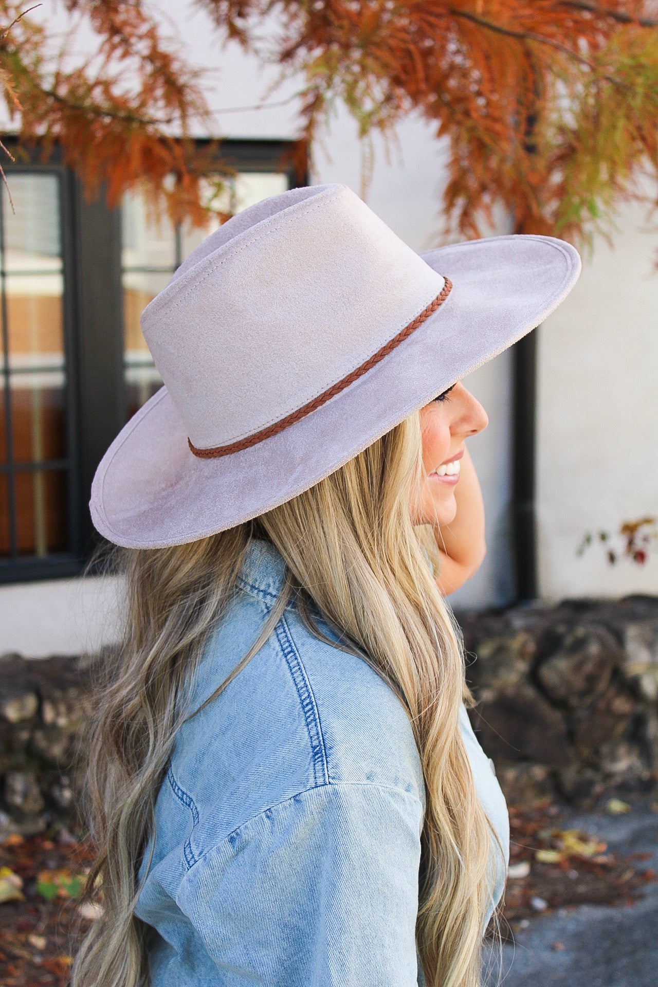 Faux Suede Wide Brim Panama Hat- Sand