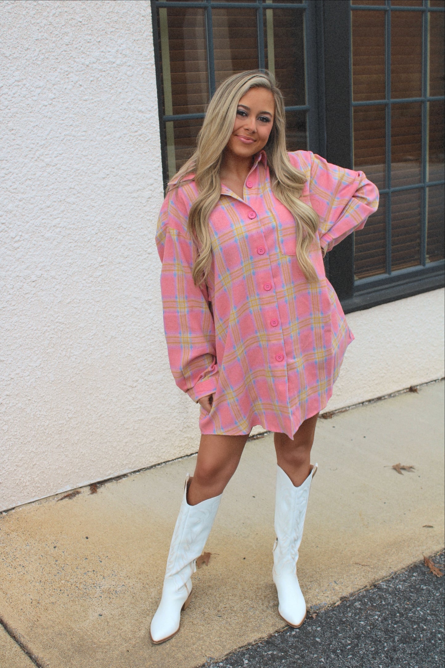 Pink Plaid Jacket Dress