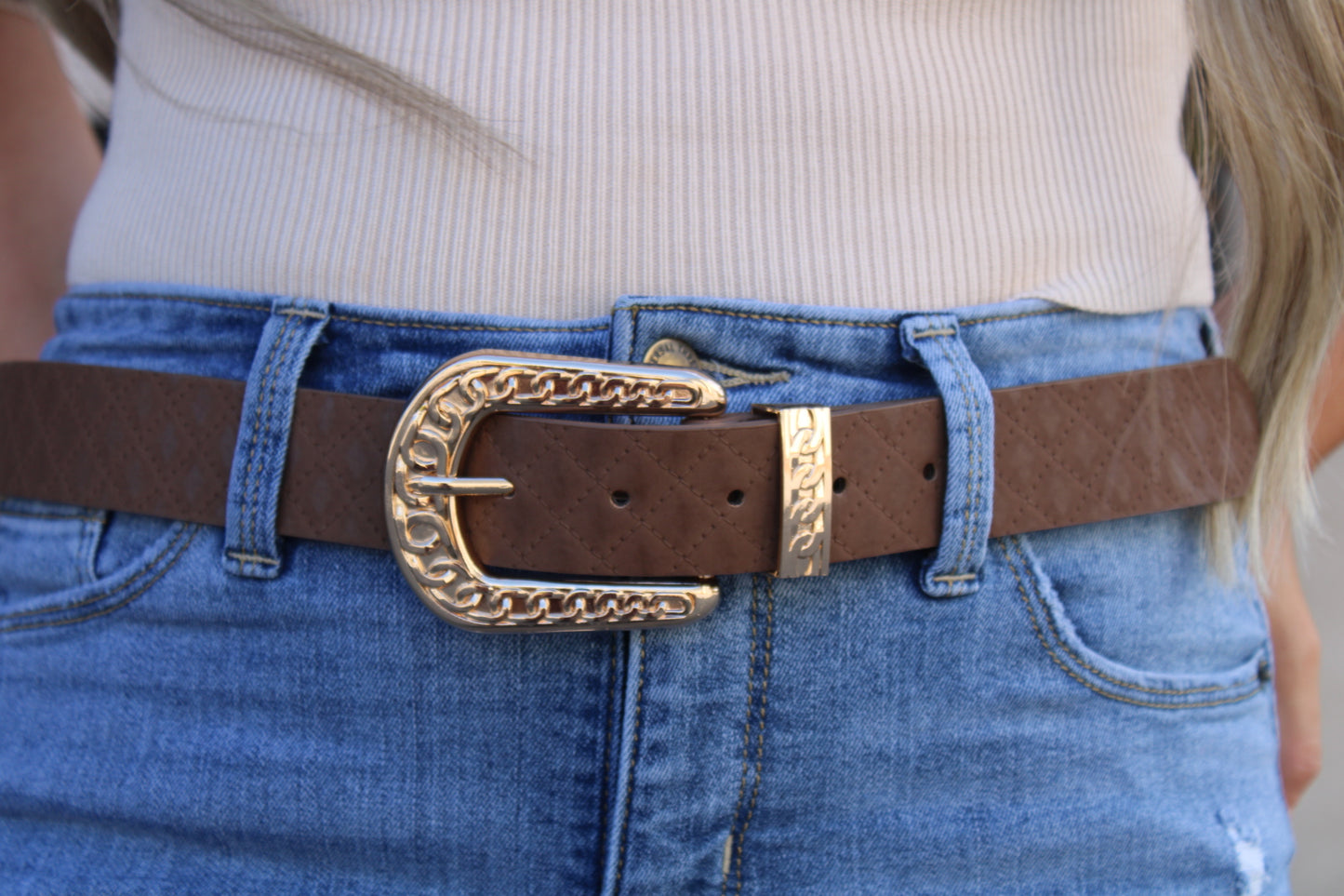 Gold Western Belt- Mocha